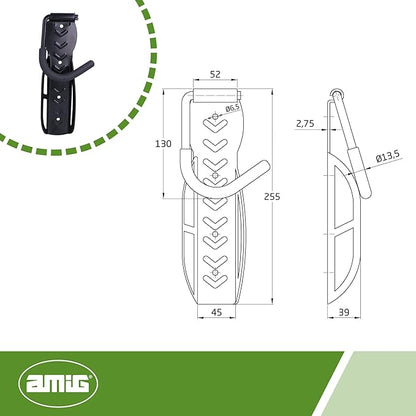 Amig - Folding Bike Hanger | Wall Mount | Steel | Non-Slip Rubber Coating | Load Capacity: 22 kg