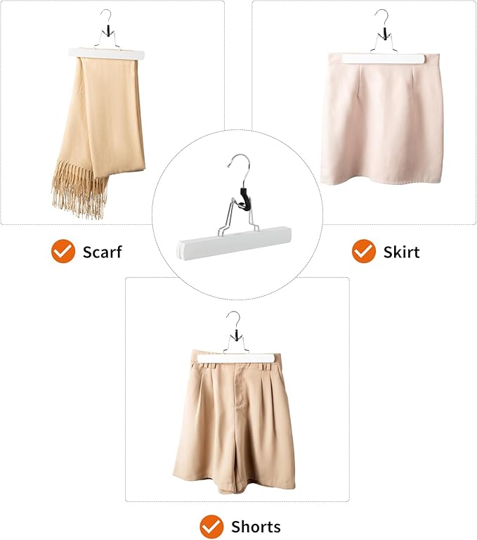 Amazon Basics Wooden Pants Hangers Closet Organizer, White, 10-Pack