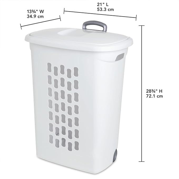 Sterilite 3-Pack Ultra Wheeled Hamper, Laundry Basket w/ Flip-Top Lid & Retractable Handle - Plastic Rolling Clothes Storage Cart with Ventilated Holes for Home, Apartment or Dorm