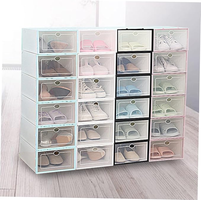 6pcs Stackable Thickened Plastic Shoe Boxes Organizing Storage Case for Shoes Storage Box for Men Women