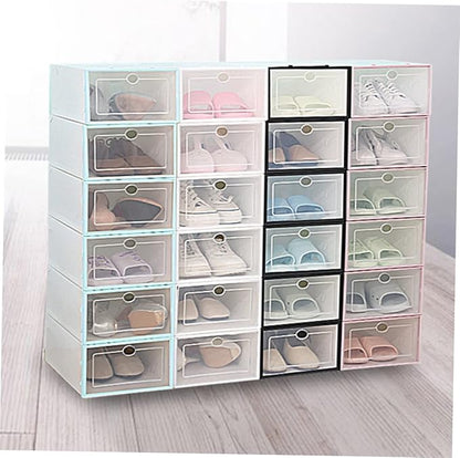 6pcs Stackable Thickened Plastic Shoe Boxes Organizing Storage Case for Shoes Storage Box for Men Women