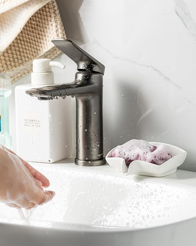 Soap Dish with Waterfall Design, Ceramic Soap Holder Self Draining Bar Soap Saver for Sink Bathroom Shower Kitchen to Keep Organized and Clean, White