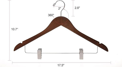 Quality Wooden Skirt Hangers with Clips 80-Pack Walnut Pants Hangers with Adjustable Chrome Metal Clips, Swivel Hook, Coat, Jacket, Blouse Suit Hangers (Walnut - Chrome Hook, 80)