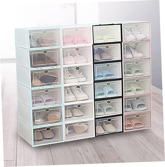 Hemobllo 6PCS Thickened Shoe Boxes Plastic Shoe Organizers Stackable Design for Footwear Storage for Sneakers Boots and Heels for Closet Organization