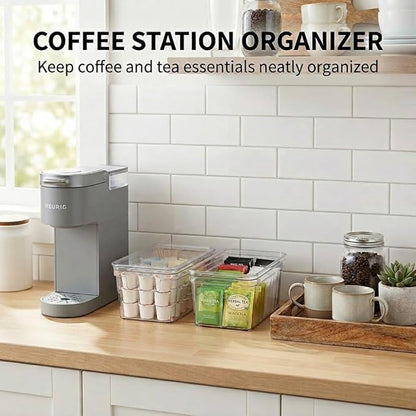 MOONEDGE Small Clear Plastic Storage Bins with Lids and Handles,Stackable Small Item Organizer Containers for Vanity,Craft,Office,Fridge,Kitchen,Pantry,Bathroom,Closet – 2 Pack (10×6×5 in)