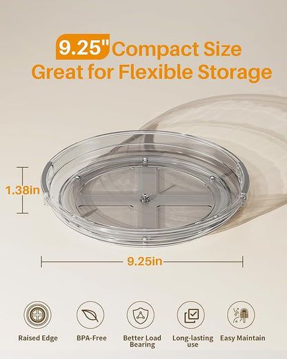 LAMU 2 Pack Lazy Susan Organizer 9.25 inch Lazy Susan Turntable for Cabinet, Rotating Spice Organization for Cabinet, Kitchen, Table Top, Countertop, Pantry Fridge Organizers and Storage, Gray