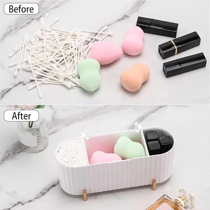 Tecbeauty Qtips Holder, 3 Grids Separate Cotton Swabs Ball Dispenser, Storage Box, Jar for Cotton Pads Bathroom Organizer Canisters - White