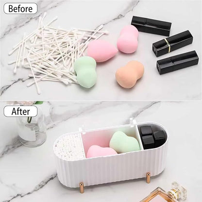 Tecbeauty Qtips Holder, 3 Grids Separate Cotton Swabs Ball Dispenser, Storage Box, Jar for Cotton Pads Bathroom Organizer Canisters - White