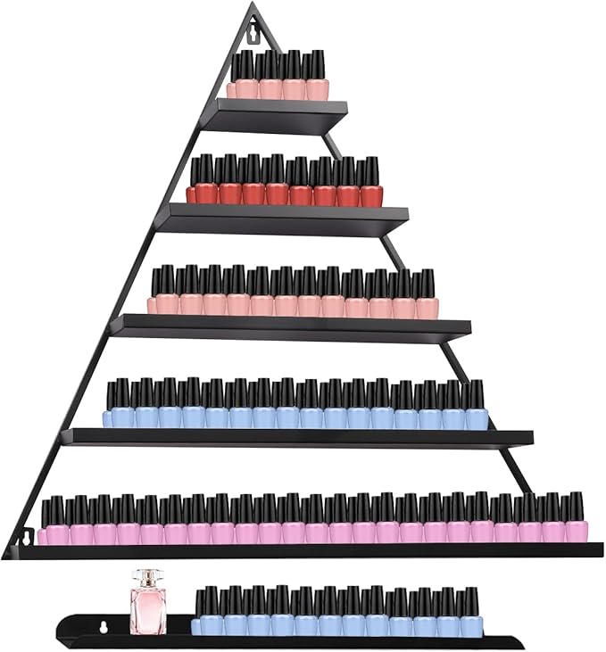 Metal Wall-Mounted Nail Polish Storage Racks, Nail Polish Storage Racks, 6PCS Triangular Cosmetic Display Racks Metal Wall Mounted Nail Polish Rack for Spa Nail Salon Shop Home (Black)