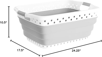 Lavish Home Collapsible Plastic Laundry Basket - Space-Saving Portable Clothes Hamper with Comfort Grip Handles for Laundry Room Organization and Storage (Gray)