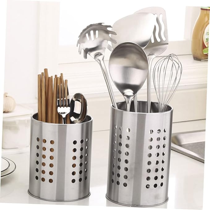 stainless steel cutlery bucket tableware rack cooking utensil organizer flatware cylinder stainless steel utensil drainer chopstick stand case flatware strainer desktop spoon fork