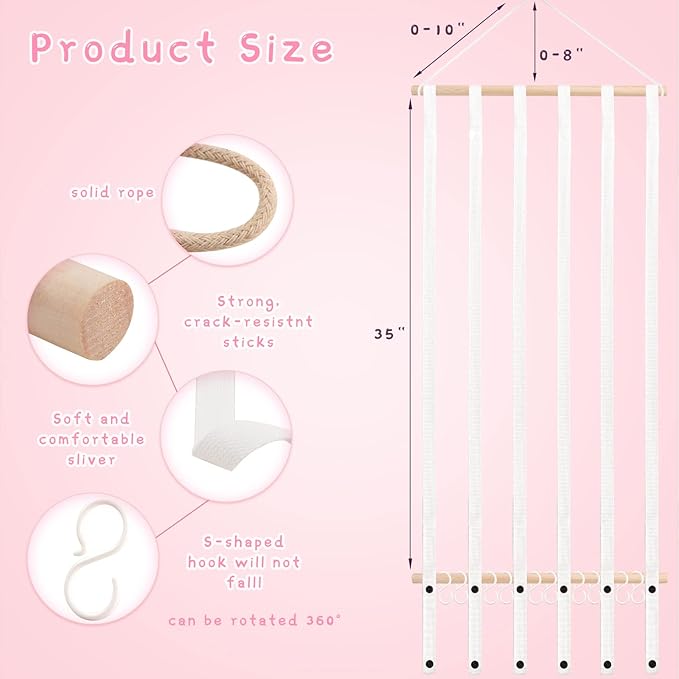 OAOLEER Hair Bow Holder Organizer for Girls，Hair Clips Headband Organizer Storage Wall Hanging Home Decor for Girls Room (1Pcs White 35Inch)