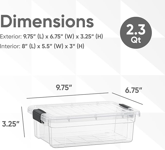 Superio Clear Storage Box with Lid, 2.3 Quart Plastic Container Bins for Organizing, Stackable Crates, BPA Free, Non Toxic, Odor Free, Organizers for Home, Office, School, and Dorm, 10 Pack