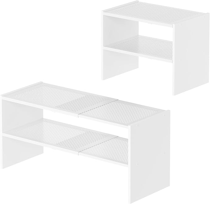 YATINEY Expandable Shoe Rack, 2-Tier Adjustable Entryway Shoe Organizer, Stackable Closet Shoe Rack for Small Space, Compact Shoe Shelf Storage for Garage Holds Up to 12 Pairs, White SS03WW