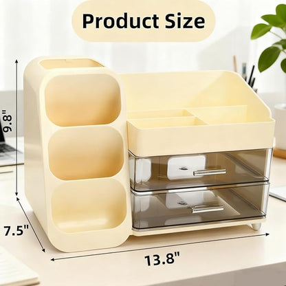 Covzoe Large Makeup Organizer with Brush Holder, Spacious Cosmetics Display Case with Drawers for Vanity, Skin Care Storage Solution for Lipstick Beauty Essential Bathroom Countertop