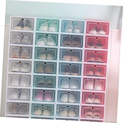 Amosfun 6pcs Stackable Shoe Container Thicken Plastic Storage Box for Organizing Shoes Closet Entryway under Bed Large Blue