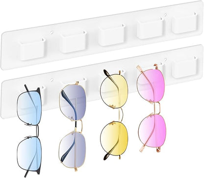 Sunglasses Organizer Wall Mounted Acrylic Sunglass Holder for Multiple Glasses,2 Pack Hanging Sunglasses Storage with 5 Slots- (White)