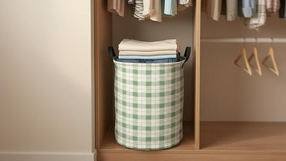 CLOCOR Large Laundry Basket,Waterproof Nursery Hamper,Collapsible Fabric Storage Container,Room Decor,Gift Basket（Green Grid