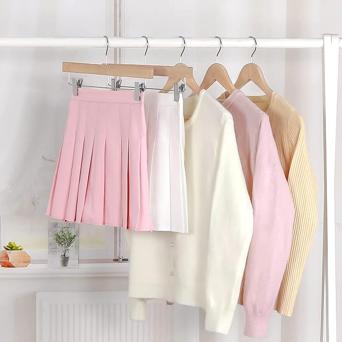 TOPIA HANGER Natural Unfinished Wood Pants Hangers, Wooden Skirt Hanger with Adjustable Clips, 360° Swivel Anti-Rust Hook, Smooth Finish Wood for Trousers 10 Pack-CT10PN