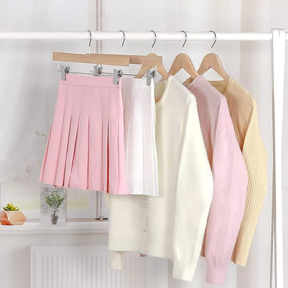 TOPIA HANGER Natural Unfinished Wood Pants Hangers, Wooden Skirt Hanger with Adjustable Clips, 360° Swivel Anti-Rust Hook, Smooth Finish Wood for Trousers 10 Pack-CT10PN