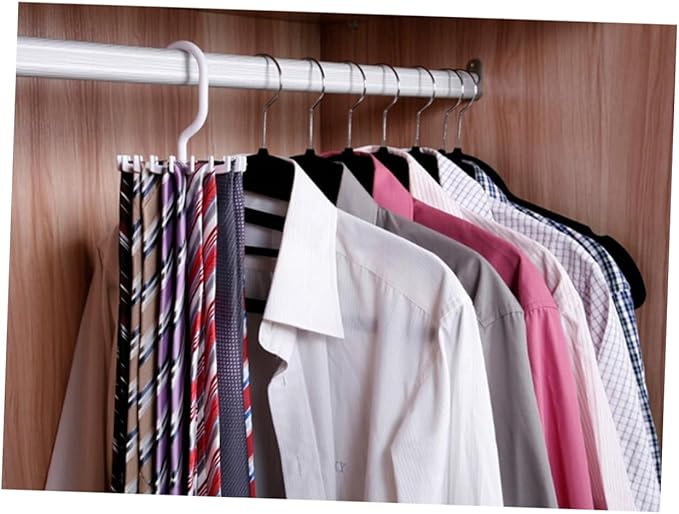 VOSAREA Rotating Tie Hanger Rack Organizer Non-Slip Degrees Tie Storage for Ties Scarves White Plastic Space Saver for Closets Easy to Use No Installation Required