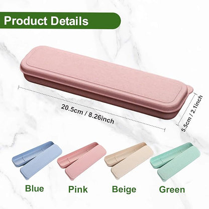 Travel Cutlery Case Portable Utensil Holder Travel Silverware Case Flatware Storage Box Camping Utensils Cases for Fork Spoon Chopsticks Lunch Box, 8.26 x 2.1 Inches (Blue, Pink, Small)