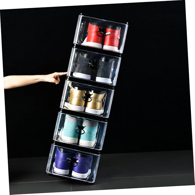 LABRIMP 5pcs Shoe Boxes Stackable Storage Cases Loop Thicken Plastic for Home Organization