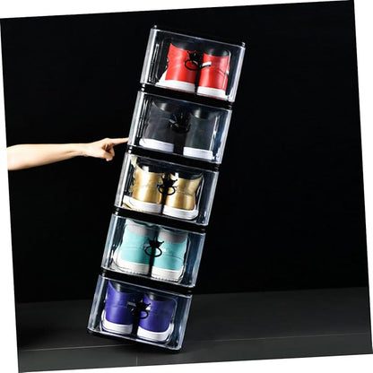 LABRIMP 5pcs Shoe Boxes Stackable Storage Cases Loop Thicken Plastic for Home Organization