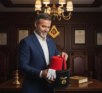Masonic Machine Embroidered Shriner Fez Hat Case – Deluxe Fez Hat Storage Box - Imitation Leather Gifts - Display Case for Masonic & Eastern Star