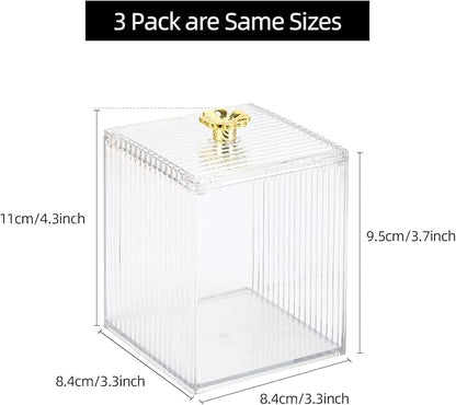 Tecbeauty 3PCS Qtip Holder Bathroom Organizer and Storage Containers Plastic Apothecary Jars Dispenser with Lids for Cotton Swab, Cotton Round Pads, Floss