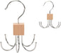 2pcs 360° Rotating 6-Claw Multi-Function Hook Closet Hanging Organizer Hangers for Clothes Hats Scarves Belts, Stainless Steel Rotary Hook Hanger for Kitchen Bathroom Office Home Storage Rack (Khaki)