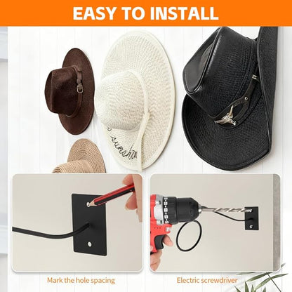4 Pack Cowboy Hat Rack for Wall, Wall Mount Metal Hats Organizer Storage for Cowboy Hat, Fedora, Sun Hats,Wide Brim