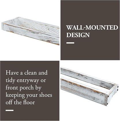MyGift 30 Inch Shabby White Washed Solid Wood Wall Mounted Shoe Hanger Storage Rack, Hanging Shoes Organizer Shelf for Closet Mudroom Entryway, Set of 2 Holds 6 Pairs