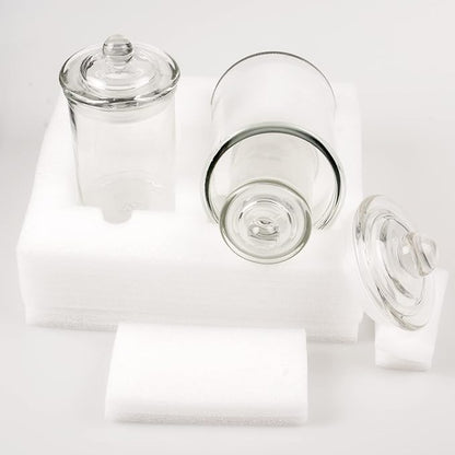 Mini Glass Apothecary Jars, Bathroom Storage Organizer Canisters for Cotton Swabs, Cotton Balls, Makeup Sponges, Bath Salts, Hair Ties, Makeup - Set of 3