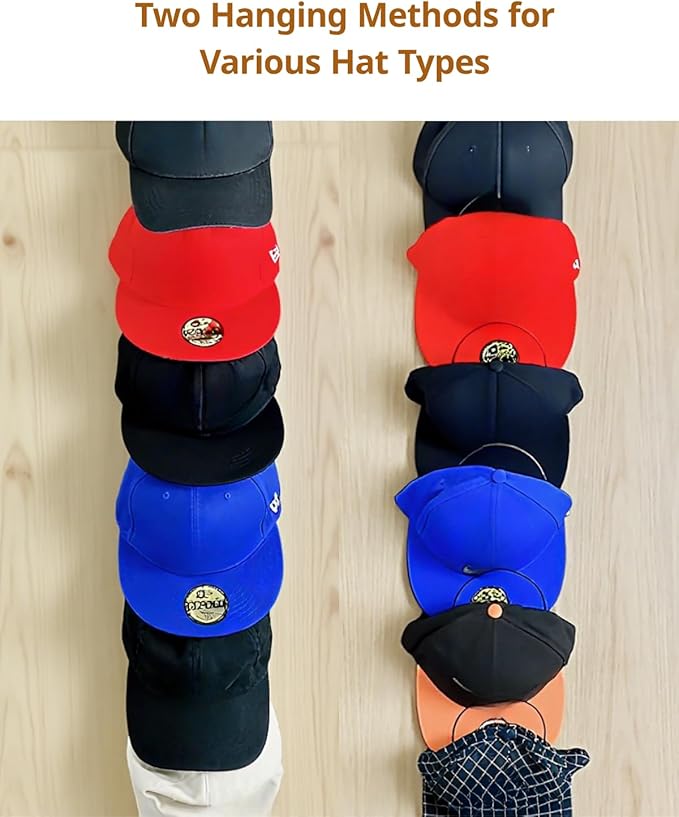 LINFIDITE 15 Pack Hat Rack Hanger Holder Organizer Closet Hanging Baseball Cap Display Storage Rack for Scarves Handbags Towels Clothes Ties Over Door Wall Mounted w Hanging Hook Black
