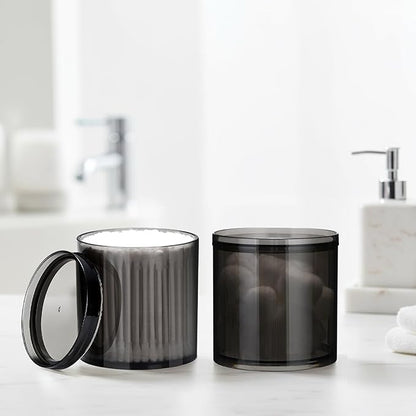 4Pack Stackable Black Plastic Container - 20 Ounce Round Vanity Storage Organizers with Lids for Hair Accessories & Beauty Supplies & Bathroom Container Set