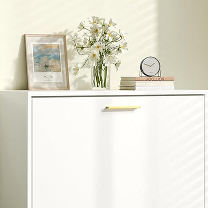 JOZZBY Shoe Cabinet Storage for Entryway, Freestanding Narrow Slim Shoe Organizer Cabinet with 2 Flip Drawers, Wooden Shoe Rack for Hallway, Living Room, White