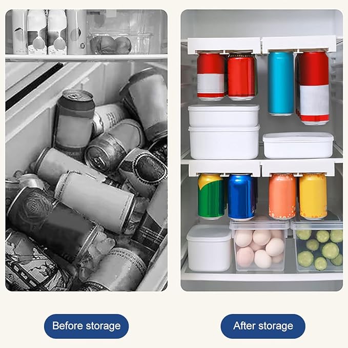 Hanging Stacking Can Dispenser Lightweight Soda Can Organizer Rack Pull-out Fridge Drink Can Holder Portable Reusable Drink Beverage Dispenser Rack for Fridge Pantry Freezer Kitchen