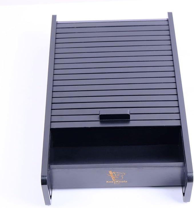 KozyKoala & Co. Black Bamboo Drawer Organizer with Sliding Lid - 5 Slot Kitchen Drawer Organizer & Utensil Holder - Wood Bamboo Cutlery Tray for Flatware & Multipurpose Storage for Home & Office