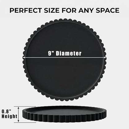 Round Silicone Bathroom Vanity Tray, Decorative Organizer for Soap, Perfume, Candle, Kitchen Countertop, Coffee Table Decor (Black, 9")
