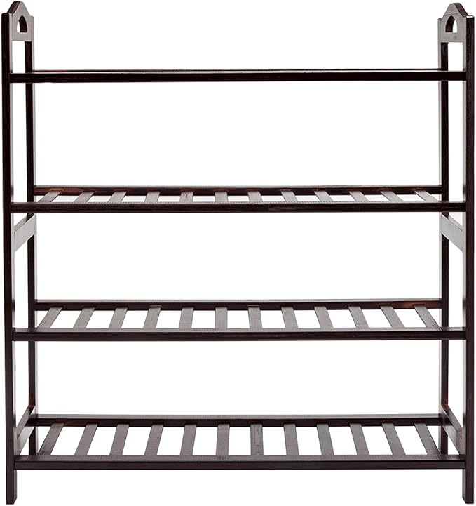 4-Tier Bamboo Shoe Rack for Entryway, Shoe Organizer for Hallway Closet, Free Standing Shoe Racks for Indoor Outdoor Living Room (Coffee-4 Tiers)