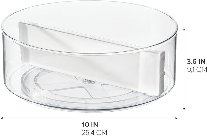 Rosanna Pansino x iDesign Recycled Plastic Divided Lazy Susan Turntable with Lid, Clear Bin/Marshmallow Divider, 10" D x 3.69" H