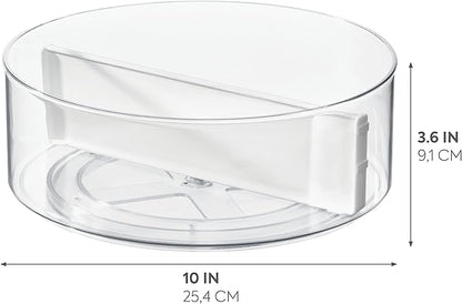 Rosanna Pansino x iDesign Recycled Plastic Divided Lazy Susan Turntable with Lid, Clear Bin/Marshmallow Divider, 10" D x 3.69" H
