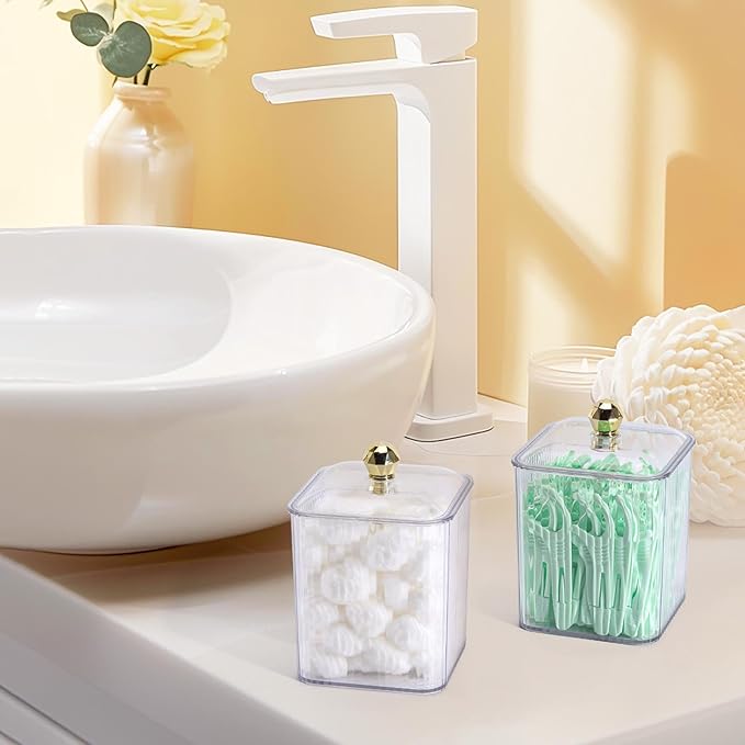 Tbestmax 3 Pack Qtip Holder Dispenser Clear Bathroom Organizer Jar Cotton Swab/Pad/Ball Holder Container Cosmetics Storage for Vanity