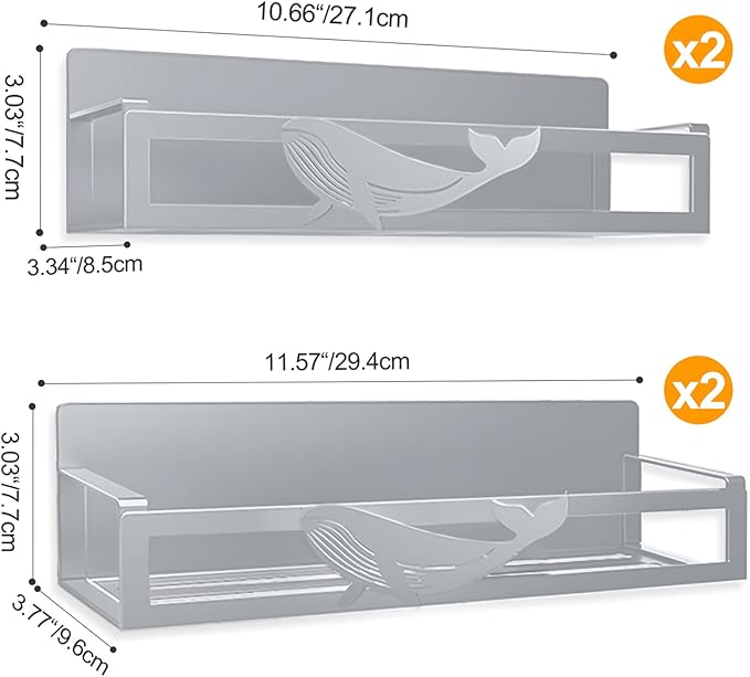 Magnetic Spice Rack for Refrigerator, 4 Pack Metal Magnetic Shelf Organizer for Fridge Side, Strong Spice Storage Rack for Kitchen, Gray