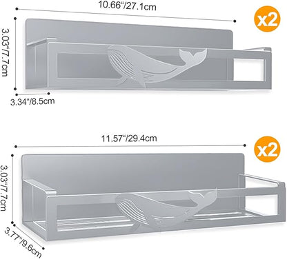 Magnetic Spice Rack for Refrigerator, 4 Pack Metal Magnetic Shelf Organizer for Fridge Side, Strong Spice Storage Rack for Kitchen, Gray
