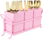 NelyBet Metal Silverware Caddy,3 Compartment Utensil Holder With Metal Rack,Utensil Caddy Flatware Cutlery Organizer for Countertop Party Picnic Camping Outdoor Pink