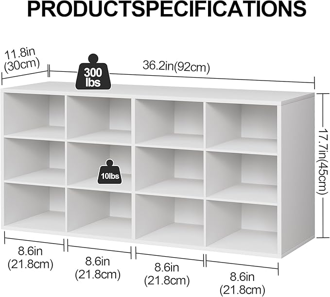 Aenuert 12-Cubby Shoe Rack, 3-Tier Wood Shoe Organizer, Multifunctional Shoe Organizer Bench for Entryway, Mudroom, Hallway, Closet,36.22 * 11.81 * 17.72 Inch,White