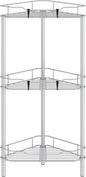 HuggieGems 3 Tier Floor Standing Corner Shower Caddy Organizer Shelf with Hooks, Bathroom Shelves Stand Rack, Silver