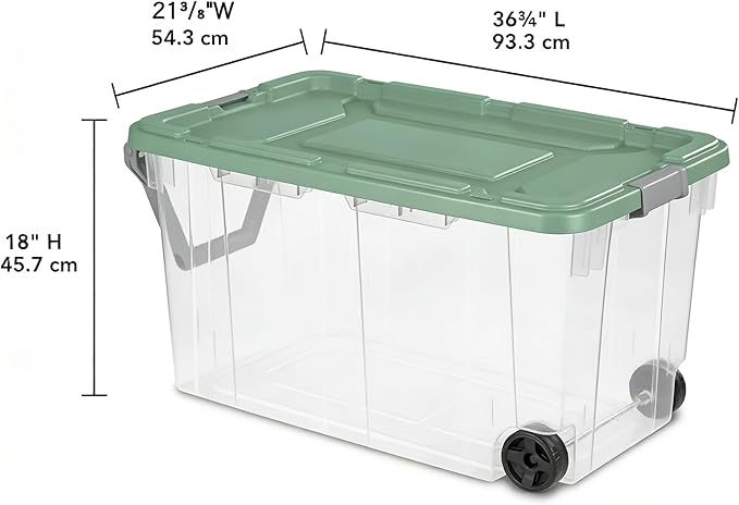 160 Quart Durable Clear Storage Container with Latch Lid and Pull Handle, Light Green, 2 Pack